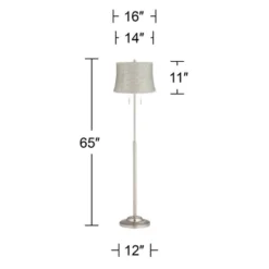 360 Lighting Abba Modern 65" Tall Standing Floor Lamp Skinny Pole Twin Pull Chain Silver Metal Brushed Steel Finish Bedroom Drum Newlin Cream Shade -360 Lighting GUEST cbbc3dee a73f 4ba5 95a5 d0e2d1862540
