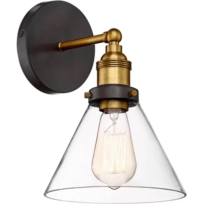 360 Lighting Burke Industrial Modern Wall Light Sconce Dark Bronze Brass Hardwire 7 1/4" Fixture LED Clear Glass For Bedroom Bathroom Living Room 4 360 Lighting Burke Industrial Modern Wall Light Sconce Dark Bronze Brass Hardwire 7 1/4" Fixture LED Clear Glass For Bedroom Bathroom Living Room - Image 4