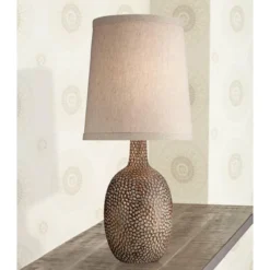 360 Lighting Chalane Rustic Accent Table Lamps 23 1/2" High Set Of 2 Antique Bronze Hammered Natural Linen Shade For Bedroom Living Room Bedside House