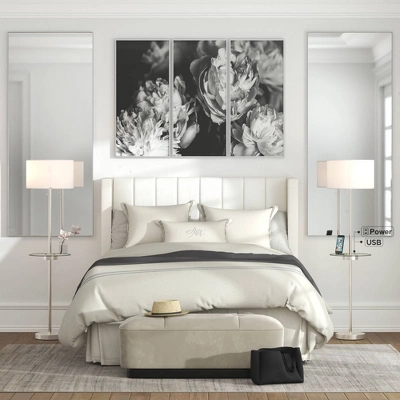 360 Lighting Caper Modern Floor Lamps With Tray Table 60 1/2" Tall Set Of 2 Brushed Nickel USB And Outlet Off White Fabric Drum Shade For Living Room 1 360 Lighting Caper Modern Floor Lamps With Tray Table 60 1/2" Tall Set Of 2 Brushed Nickel USB And Outlet Off White Fabric Drum Shade For Living Room