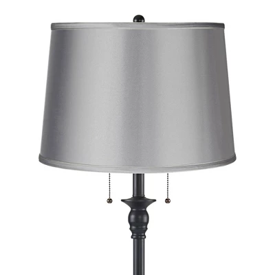 360 Lighting Dyna Traditional 58" Tall 2-Light Standing Floor Lamp Skinny Pole Pull Chain Black Finish Living Room Bedroom House Drum Satin Gray Shade 1 360 Lighting Dyna Traditional 58" Tall 2-Light Standing Floor Lamp Skinny Pole Pull Chain Black Finish Living Room Bedroom House Drum Satin Gray Shade