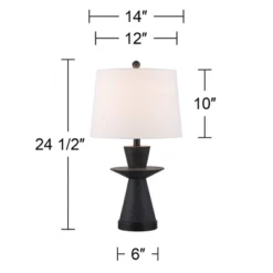 360 Lighting Fiona 24 1/2" High Mid Century Modern Table Lamps Set Of 2 USB Port Black Metal White Shade Living Room Charging Bedroom Bedside House -360 Lighting GUEST ce42b3f2 16f5 4376 9690 a8cf473335d2