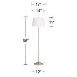 360 Lighting Abba Modern 66" Tall Standing Floor Lamp Skinny Pole Pull Chain Silver Metal Brushed Nickel Finish Bedroom Pleated Classic White Shade -360 Lighting GUEST cfcc6ba0 322f 4a80 aaa5 a161108c112e