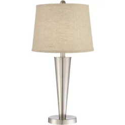 360 Lighting Geoff Modern Table Lamps 26" High Set Of 2 Brushed Nickel With USB Charging Port Cream Burlap Drum Shade For Bedroom Living Room Desk -360 Lighting GUEST d117b070 aa32 4d77 ab0d e72e60631f1e