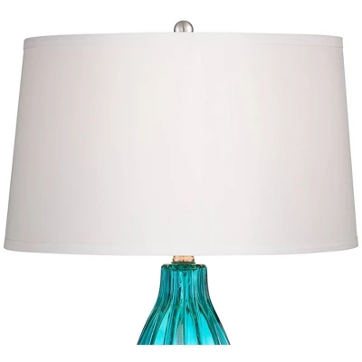 360 Lighting Stella Modern Coastal Table Lamp 30" Tall Fluted Blue Ribbed Glass White Drum Shade For Bedroom Living Room Bedside Nightstand Office 6 360 Lighting Stella Modern Coastal Table Lamp 30" Tall Fluted Blue Ribbed Glass White Drum Shade For Bedroom Living Room Bedside Nightstand Office - Image 6