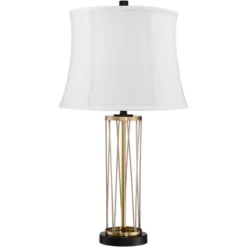 360 Lighting Nathan Modern Table Lamps 25 1/2" High Set Of 2 Gold Metal With USB Charging Ports White Drum Shade For Bedroom Living Room Home Desk -360 Lighting GUEST d323a40b ba9c 4555 9c3f a92f193885c5