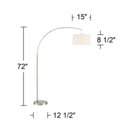 360 Lighting Cora Modern Arc Floor Lamp Standing 72" Tall Brushed Nickel Metal White Linen Drum Shade For Living Room Reading Bedroom Office House -360 Lighting GUEST d63ad762 9180 4bf7 a5a3 3adcef5054a8