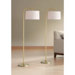 360 Lighting Serra Modern 64" Tall Standing Floor Lamps Set Of 2 Lights Curved Chairside Arc Foot Switch Offset Arm Metal Warm Gold Finish Living Room