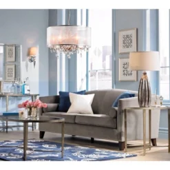 360 Lighting Stella Modern Table Lamp 30" Tall Fluted Mercury Ribbed Glass Taupe Drum Shade For Bedroom Living Room Bedside Nightstand Office Kids -360 Lighting GUEST d7e280e8 b7cd 4229 b159 ede601399e82