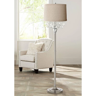360 Lighting Chandelier Floor Lamp 62.5" Tall Brushed Nickel Chrome Crystals Natural Linen Fabric Drum Shade For Living Room Reading Bedroom 1 360 Lighting Chandelier Floor Lamp 62.5" Tall Brushed Nickel Chrome Crystals Natural Linen Fabric Drum Shade For Living Room Reading Bedroom