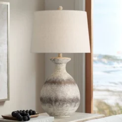 360 Lighting Lorraine 27" Tall Farmhouse Rustic Coastal Country Cottage Table Lamp Beige Finish Terracotta Single White Shade Living Room Bedroom -360 Lighting GUEST d8a033bd 1412 4118 a011 6d1b0fa31728