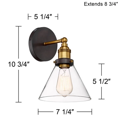 360 Lighting Burke Industrial Modern Wall Light Sconce Dark Bronze Brass Hardwire 7 1/4" Fixture LED Clear Glass For Bedroom Bathroom Living Room 3 360 Lighting Burke Industrial Modern Wall Light Sconce Dark Bronze Brass Hardwire 7 1/4" Fixture LED Clear Glass For Bedroom Bathroom Living Room - Image 3