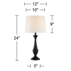360 Lighting Joyce Modern Table Lamps 24" High Set Of 2 Black Metal White Linen Tapered Drum Shade For Bedroom Living Room Bedside Nightstand Office -360 Lighting GUEST daa4bf00 03fd 4935 9979 a72a8664eba9