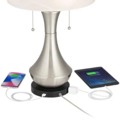 360 Lighting Simon Modern Accent Table Lamps Set Of 2 21" High Silver With USB Charging Port White Glass Dome Shade For Bedroom Living Room House Desk -360 Lighting GUEST dac030ed f49c 42b9 88a4 85f39e4f5671