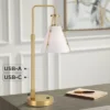 360 Lighting Brynn 25 1/2" High Industrial Desk Lamp Dual USB Port Gold Brass Finish Metal Single White Cone Shade Home Office Living Room Charging