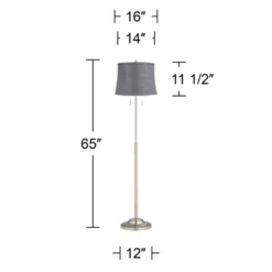 360 Lighting Abba Modern 65" Tall Standing Floor Lamp Skinny Pole Twin Pull Chain Silver Metal Brushed Steel Finish Bedroom Drum Tieling Gray Shade -360 Lighting GUEST dbdb4079 a4c8 4928 8c32 4f585981dbea