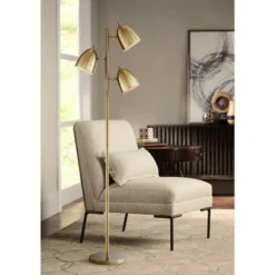 360 Lighting Aaron Mid Century Modern Tree Floor Lamp 64" Tall Aged Brass 3 Light Adjustable Dome Shade For Living Room Reading Bedroom Office House -360 Lighting GUEST dc2cd1c5 3d8f 47fe b9a9 351bc3f9bf6f