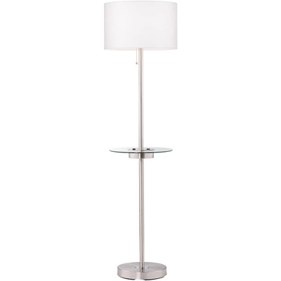 360 Lighting Caper Modern Floor Lamps With Tray Table 60 1/2" Tall Set Of 2 Brushed Nickel USB And Outlet Off White Fabric Drum Shade For Living Room 7 360 Lighting Caper Modern Floor Lamps With Tray Table 60 1/2" Tall Set Of 2 Brushed Nickel USB And Outlet Off White Fabric Drum Shade For Living Room - Image 7