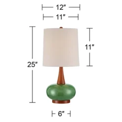 360 Lighting Andi 25" High Mid Century Modern Table Lamp Green Ceramic Wood Single White Shade Living Room Bedroom Bedside Nightstand Colors May Vary -360 Lighting GUEST de23b4db 11b2 440c a7c8 c47bf4f990ed