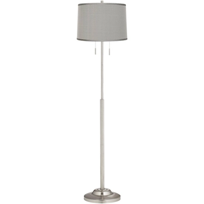 360 Lighting Abba Modern Floor Lamp 66" Tall Brushed Nickel Platinum Gray Dupioni Silk Drum Shade For Living Family Room Bedroom Office House Home 1 360 Lighting Abba Modern Floor Lamp 66" Tall Brushed Nickel Platinum Gray Dupioni Silk Drum Shade For Living Family Room Bedroom Office House Home