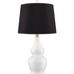 360 Lighting Jane Modern Table Lamps 25" High Set Of 2 White Ceramic Black Faux Silk Drum Shade For Bedroom Living Room Home Bedside Nightstand Office -360 Lighting GUEST df25b2d4 343d 492b a5e3 cd02616c71a0