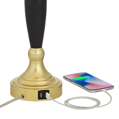 360 Lighting Kamila Traditional Table Lamps 27" Tall Set Of 2 Gold Black With Dual USB Charging Ports White Drum Shade For Bedroom Bedside Family Desk 3 360 Lighting Kamila Traditional Table Lamps 27" Tall Set Of 2 Gold Black With Dual USB Charging Ports White Drum Shade For Bedroom Bedside Family Desk - Image 3