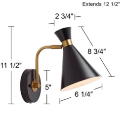 360 Lighting Venice Mid Century Modern Wall Lamps Set Of 2 Matte Black Brass Plug-in 6 1/4" Light Fixture Cone Shade For Bedroom Reading Living Room -360 Lighting GUEST df7c8e87 1701 4b2a 8fe8 322244cfc529