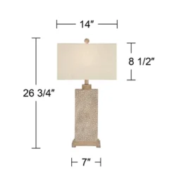 360 Lighting Caldwell Rustic Farmhouse Table Lamps 26 3/4" High Set Of 2 Earth Tone Hammered Oatmeal Fabric Rectangular Shade For Bedroom Living Room -360 Lighting GUEST dfdb31de 896c 4210 a793 370d8f01896b