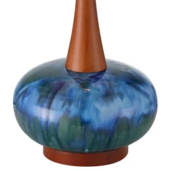360 Lighting Andi 25" High Mid Century Modern Coastal Table Lamp Blue Green Ceramic Wood Single White Shade Living Room Bedroom Colors May Vary -360 Lighting GUEST e2594fd5 e4bc 4515 94bd 9b0e2e2369c3