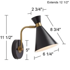 360 Lighting Modern Wall Lamp With USB Port Matte Black Brass Plug-In 6 1/4" Light Fixture Cone Shade For Bedroom Bedside House Reading -360 Lighting GUEST e3a946f2 8e0d 4074 ad7a cd051592e89c