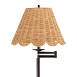 360 Lighting Cottage 60 1/2" Tall Standing Floor Lamp Skinny Pole Swing Arm Adjustable Brown Bronze Finish Living Room Natural Rattan Beige Shade