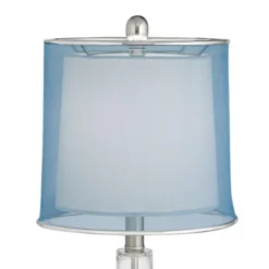 360 Lighting Modern Accent Table Lamps 21.75" High Set Of 2 With USB Charging Port Clear Glass Blue Drum Shade For Living Room Desk Bedroom Office -360 Lighting GUEST e556ef80 1994 4816 a9a4 f91b2382528c