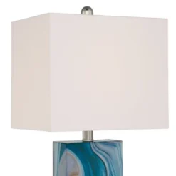 360 Lighting Connie Modern Table Lamps 25" High Set Of 2 Blue Faux Marble With USB Charging Ports LED White Shade For Bedroom Living Room House Desk -360 Lighting GUEST e55880b0 6b81 410b ac54 2e737bd6f89a