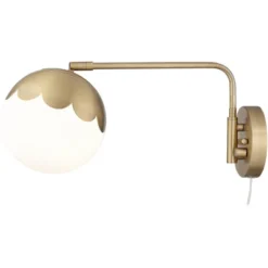 360 Lighting Kelowna Modern Swing Arm Wall Lamps Set Of 2 Brass Metal Plug-in Light Fixture Globe Glass Shade For Bedroom Bedside Living Room Reading -360 Lighting GUEST e61d7184 a274 418d 9848 9921ecaa6908