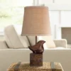 360 Lighting Bird Moderne Rustic Farmhouse Accent Table Lamp 15 1/2" High Sculptural Crackle Bronze Brown Natural Burlap Drum Shade Bedroom Nightstand
