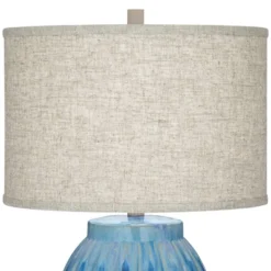 360 Lighting Selena Modern Table Lamp 28 1/2" Tall Green Blue Glaze Ceramic Oatmeal Fabric Drum Shade For Bedroom Living Room Bedside Nightstand Kids -360 Lighting GUEST e800d610 0779 4644 83f7 d74143d1c018