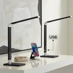 360 Lighting Jett 16 1/2" High Small Modern Desk Lamps Set Of 2 USB Port Night Light LED Black Metal Home Office Living Room Charging Bedroom Bedside