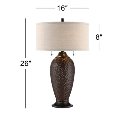 360 Lighting Cody Rustic Farmhouse Table Lamps 26" High Set Of 2 Hammered Oiled Bronze Oatmeal Linen Drum Shade For Bedroom Living Room Bedside House 3 360 Lighting Cody Rustic Farmhouse Table Lamps 26" High Set Of 2 Hammered Oiled Bronze Oatmeal Linen Drum Shade For Bedroom Living Room Bedside House - Image 3