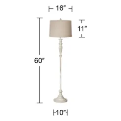 360 Lighting Vintage Shabby Chic Floor Lamp 60" Tall Antique White Washed Natural Linen Fabric Drum Shade For Living Room Reading Bedroom Office -360 Lighting GUEST e9bba1ca c7ba 4721 ae7b 54cc95cd1ebe