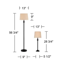 360 Lighting Carter Rustic Farmhouse 3 Piece Table Floor Lamp Set Black Metal Cream Fabric Tapered Drum Shade For Living Room Bedroom Office House -360 Lighting GUEST ea64458b eebd 44cd 9c84 08eefce47664