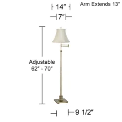 360 Lighting Traditional Swing Arm Floor Lamp 70" Tall Antique Brass Imperial Creme Fabric Bell Shade For Living Room Reading Bedroom