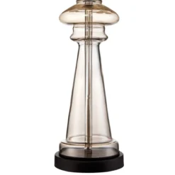 360 Lighting Traditional Table Lamps 27" Tall Set Of 2 Clear Champagne Glass Taupe Drum Shade For Bedroom Living Room House Bedside Nightstand Office -360 Lighting GUEST eb6e7d71 1ce1 45bd a7cc a7d2e6dca21c