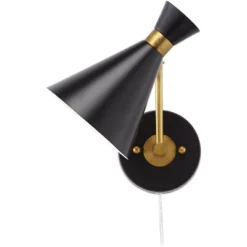 360 Lighting Venice Mid Century Modern Wall Lamp Matte Black Brass Plug-in 6 1/4" Light Fixture Adjustable Metal Cone Shade For Bedroom Living Room -360 Lighting GUEST edb3b821 4789 4df6 8668 4475bb3e1bfb