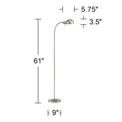 360 Lighting Ridley Modern Floor Lamp Standing 61" Tall Satin Nickel Metal Adjustable Gooseneck Arm For Living Room Reading Bedroom Office House Home -360 Lighting GUEST ee778d00 3726 44ed 8ca7 9cefd86021ce
