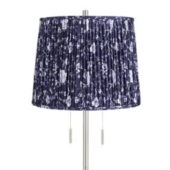 360 Lighting Abba Modern 65" Tall Standing Floor Lamp Skinny Pole Twin Pull Chain Silver Metal Brushed Steel Finish Bedroom Pleated Deep Blue Shade