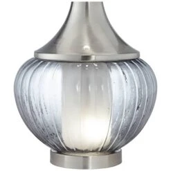 360 Lighting Courtney Modern Table Lamp 28 1/2" Tall Fluted Smoked Glass With Nightlight White Linen Drum Shade For Bedroom Living Room Nightstand -360 Lighting GUEST f0d0409a e17f 45d4 90fe 1c438ae3c113
