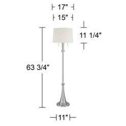 360 Lighting Karl Modern Floor Lamp Standing 63 3/4" Tall Brushed Nickel Metal White Tapered Drum Shade For Living Room House Bedroom Office Family -360 Lighting GUEST f178c370 dbf8 40a9 acb1 1dccf861e0a3