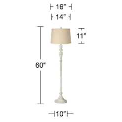 360 Lighting Vintage Shabby Chic Floor Lamp 60" Tall Antique White Washed Burlap Drum Shade For Living Room Reading Bedroom Office -360 Lighting GUEST f1a9c4fa 1b41 4544 a1ee eb3557015181