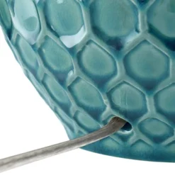 360 Lighting Kate Modern Coastal Table Lamp With Round Riser 25 3/4" High Blue Ceramic Oatmeal Fabric Drum Shade For Bedroom Living Room Bedside Kids -360 Lighting GUEST f4539a05 850f 4400 bb13 407a5e386fe2