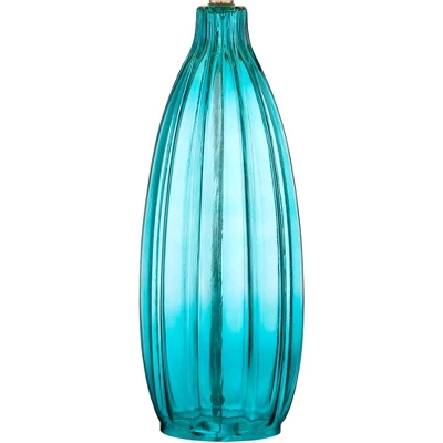 360 Lighting Stella Modern Coastal Table Lamp 30" Tall Fluted Blue Ribbed Glass White Drum Shade For Bedroom Living Room Bedside Nightstand Office 4 360 Lighting Stella Modern Coastal Table Lamp 30" Tall Fluted Blue Ribbed Glass White Drum Shade For Bedroom Living Room Bedside Nightstand Office - Image 4
